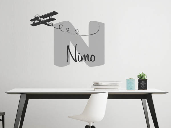 Wandtattoo Nimo mit Flugzeug