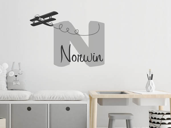 Wandtattoo Norwin mit Flugzeug