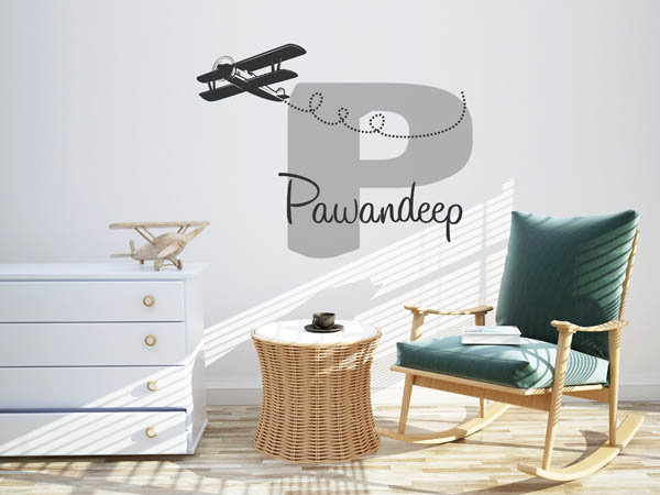 Wandtattoo Pawandeep mit Flugzeug