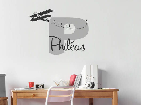 Wandtattoo Philéas mit Flugzeug
