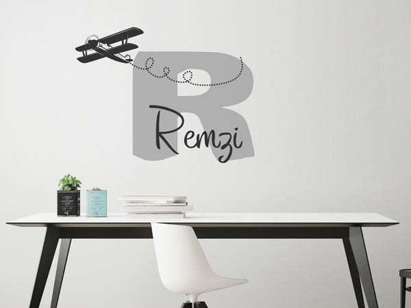 Wandtattoo Remzi mit Flugzeug