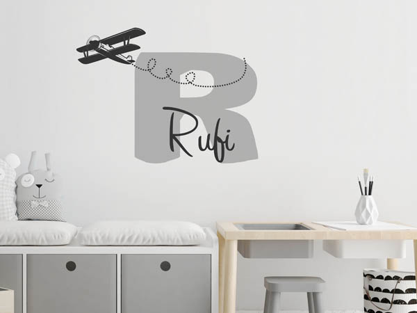 Wandtattoo Rufi mit Flugzeug