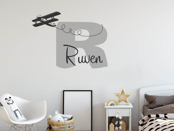 Wandtattoo Ruven mit Flugzeug