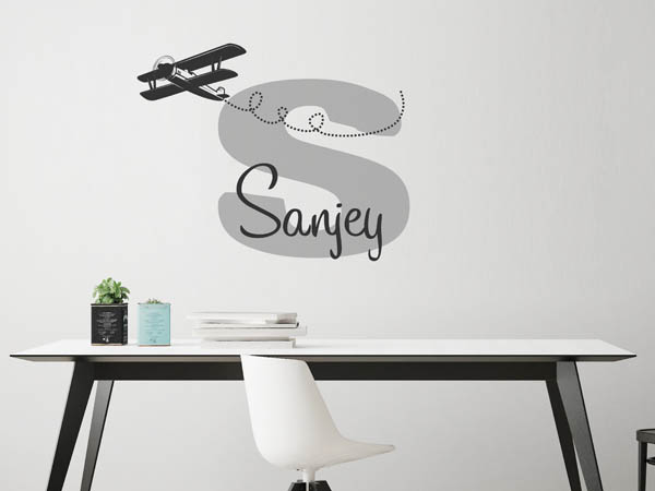 Wandtattoo Sanjey mit Flugzeug