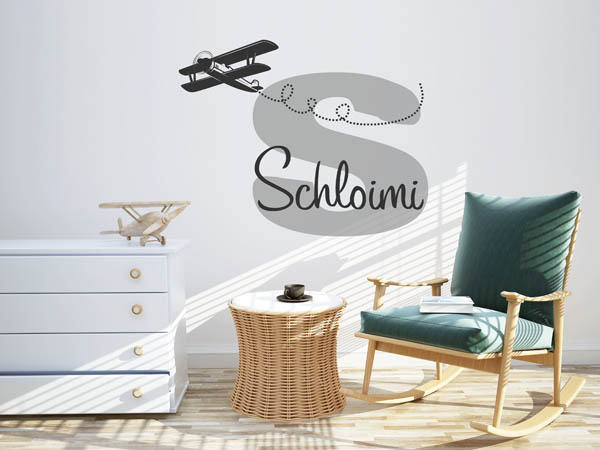 Wandtattoo Schloimi mit Flugzeug