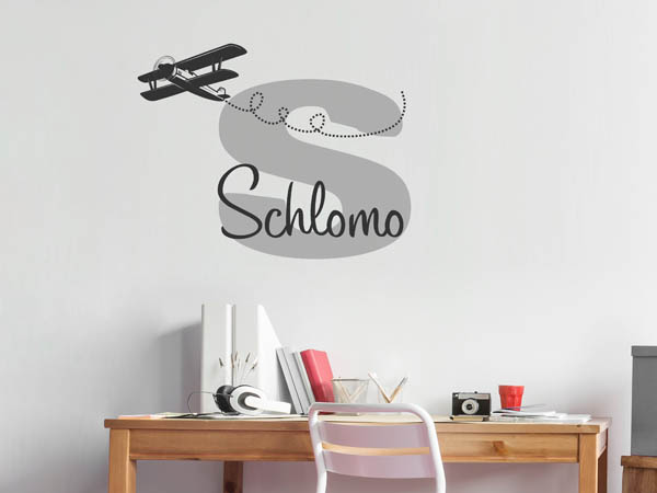 Wandtattoo Schlomo mit Flugzeug