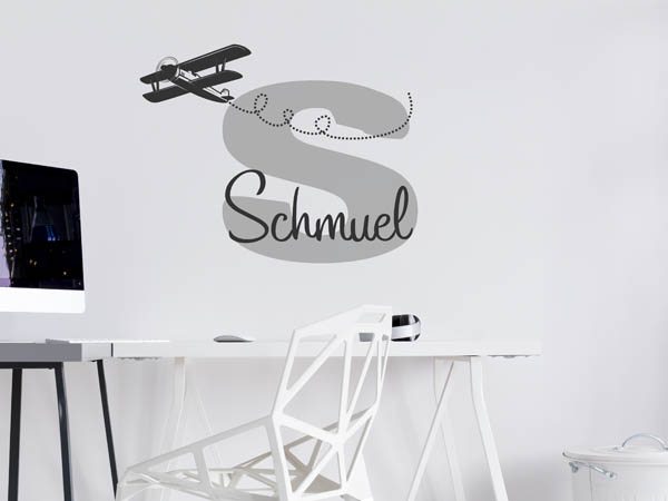 Wandtattoo Schmuel mit Flugzeug