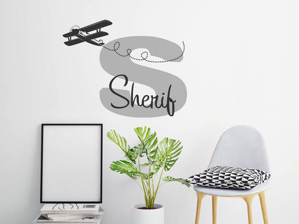 Wandtattoo Sherif mit Flugzeug
