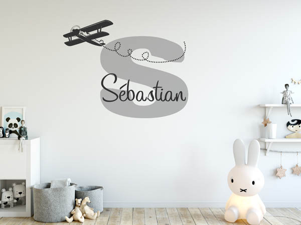 Wandtattoo Sébastian mit Flugzeug