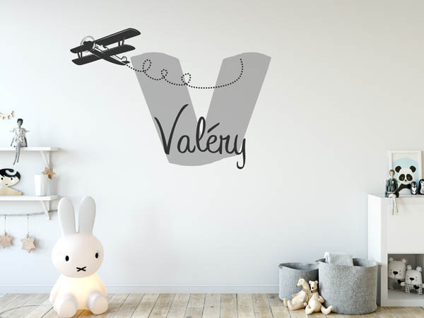 Wandtattoo Valéry mit Flugzeug