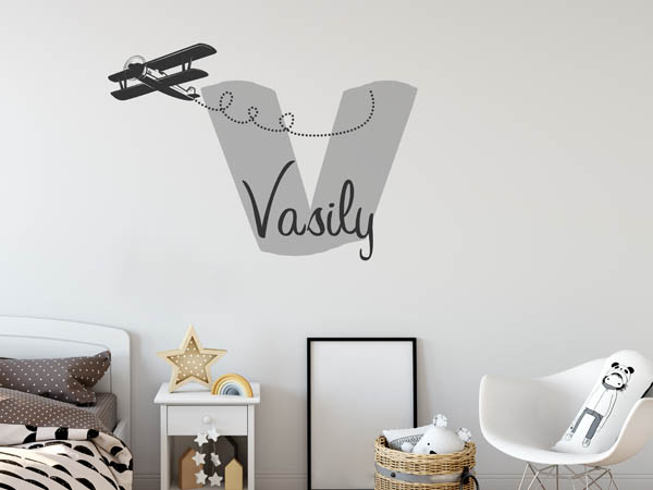 Wandtattoo Vasily mit Flugzeug