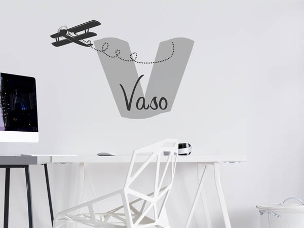 Wandtattoo Vaso mit Flugzeug