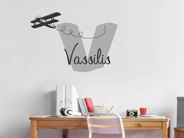 Wandtattoo Vassilis mit Flugzeug