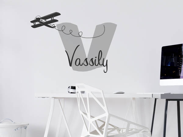 Wandtattoo Vassily mit Flugzeug