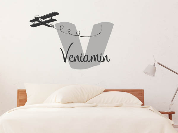 Wandtattoo Veniamin mit Flugzeug