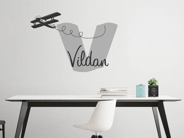 Wandtattoo Vildan mit Flugzeug