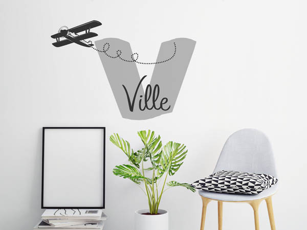 Wandtattoo Ville mit Flugzeug