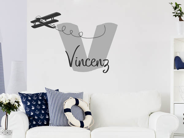 Wandtattoo Vincenz mit Flugzeug