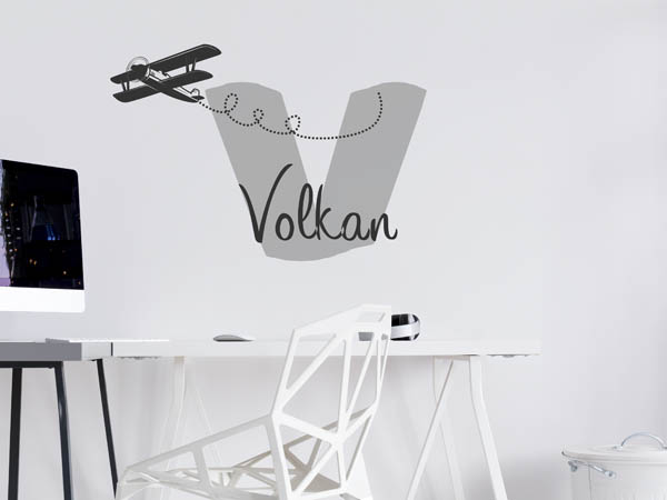 Wandtattoo Volkan mit Flugzeug