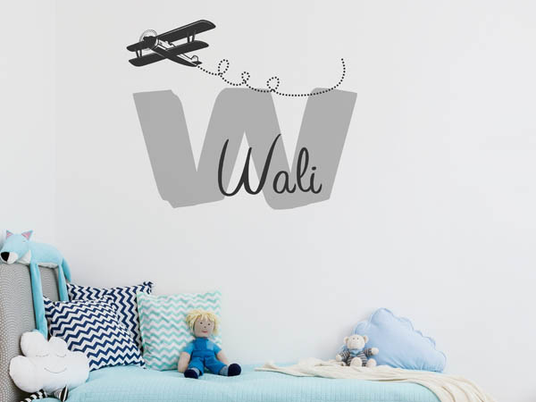 Wandtattoo Wali mit Flugzeug