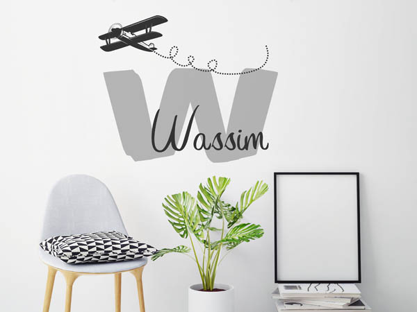 Wandtattoo Wassim mit Flugzeug