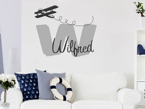 Wandtattoo Wilfred mit Flugzeug