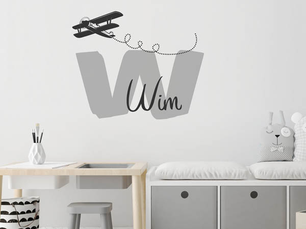 Wandtattoo Wim mit Flugzeug