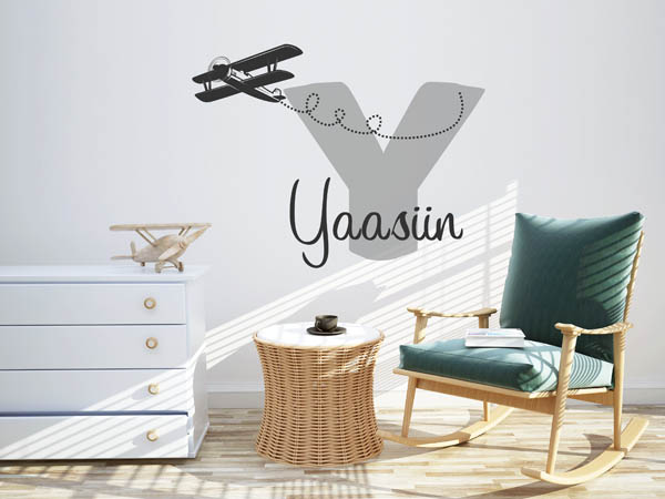 Wandtattoo Yaasiin mit Flugzeug