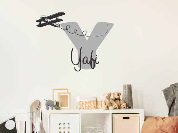 Wandtattoo Yafi mit Flugzeug