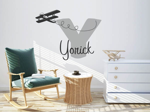 Wandtattoo Yorick mit Flugzeug