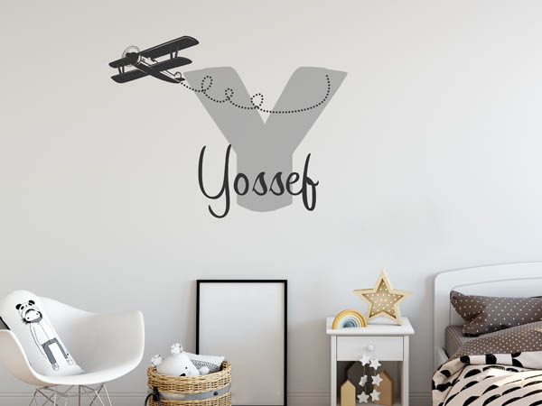 Wandtattoo Yossef mit Flugzeug