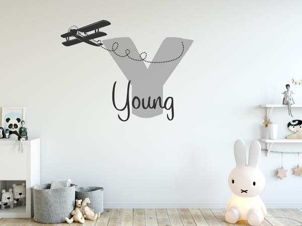 Wandtattoo Young mit Flugzeug