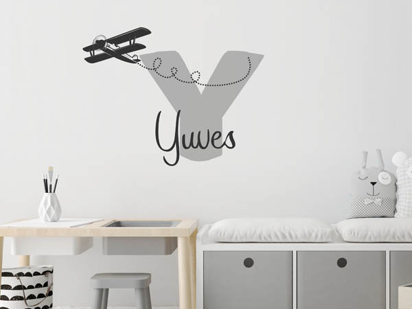Wandtattoo Yuves mit Flugzeug