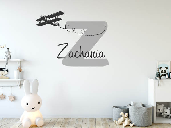 Wandtattoo Zacharia mit Flugzeug