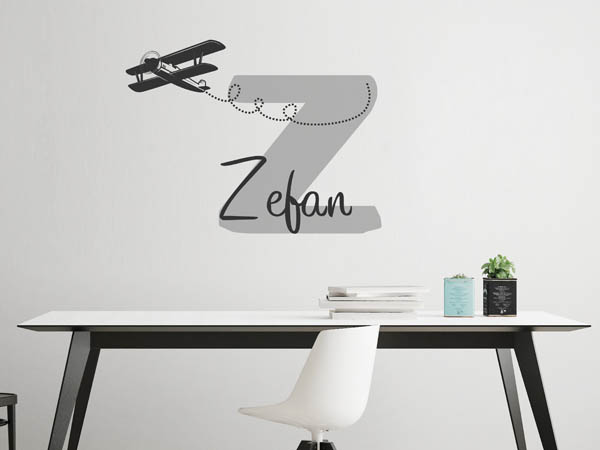 Wandtattoo Zefan mit Flugzeug