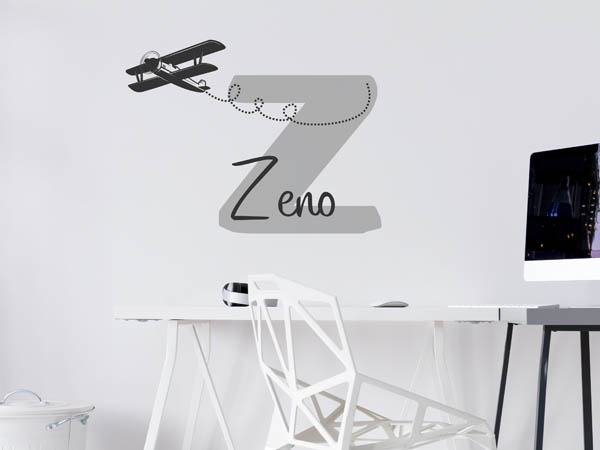 Wandtattoo Zeno mit Flugzeug