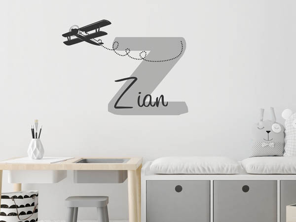 Wandtattoo Zian mit Flugzeug