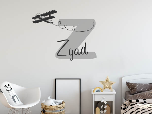 Wandtattoo Zyad mit Flugzeug