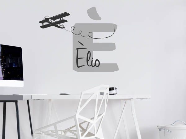 Wandtattoo Èlio mit Flugzeug