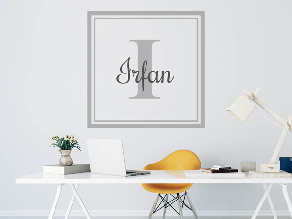 Wandtattoo Irfan als eckiges Monogramm
