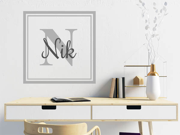 Wandtattoo Nik als eckiges Monogramm