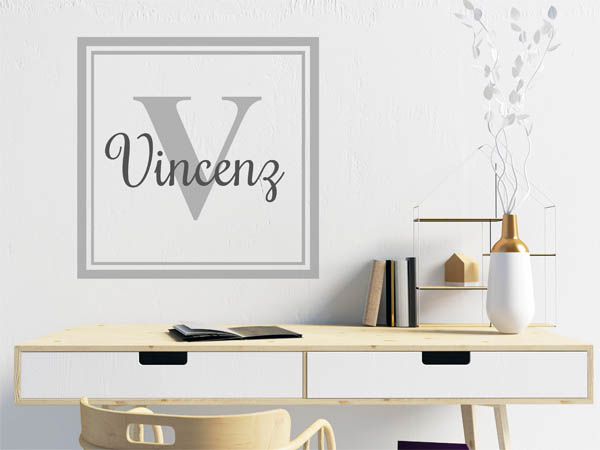 Wandtattoo Vincenz als eckiges Monogramm