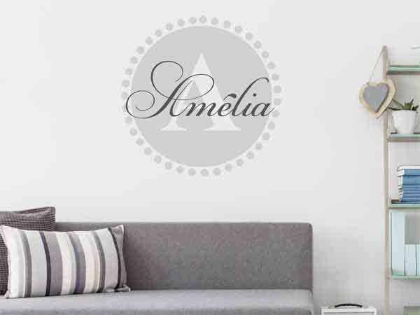 Wandtattoo Amélia als Monogramm rund