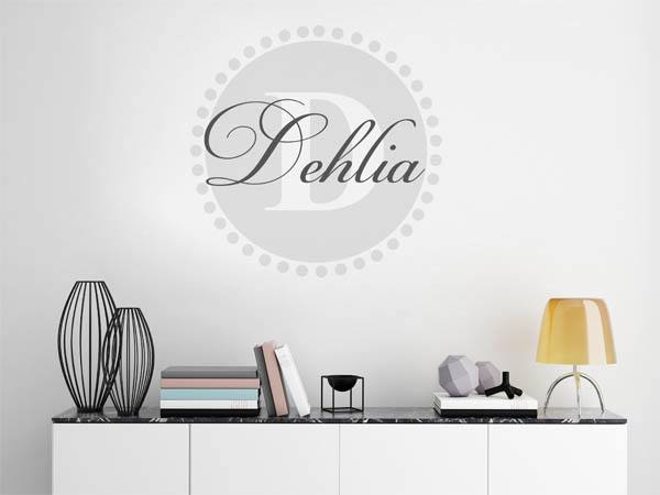 Wandtattoo Dehlia als Monogramm rund