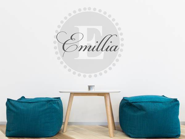 Wandtattoo Emillia als Monogramm rund