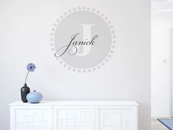 Wandtattoo Janick als Monogramm rund