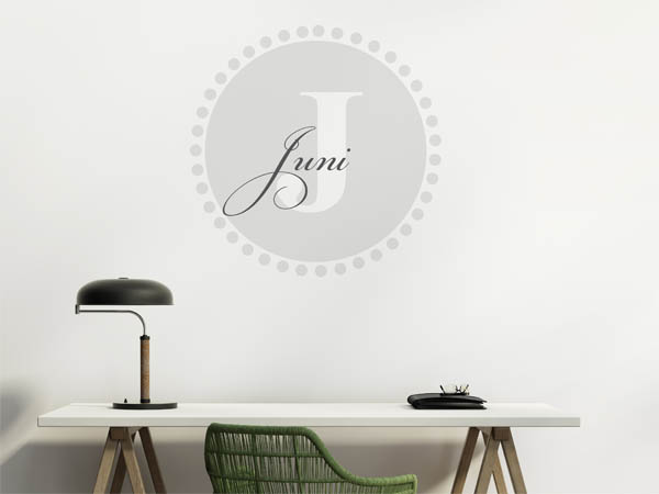 Wandtattoo Juni als Monogramm rund