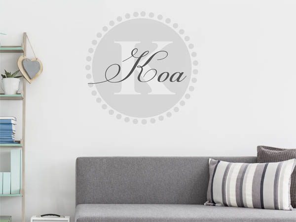 Wandtattoo Koa als Monogramm rund