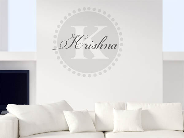 Wandtattoo Krishna als Monogramm rund