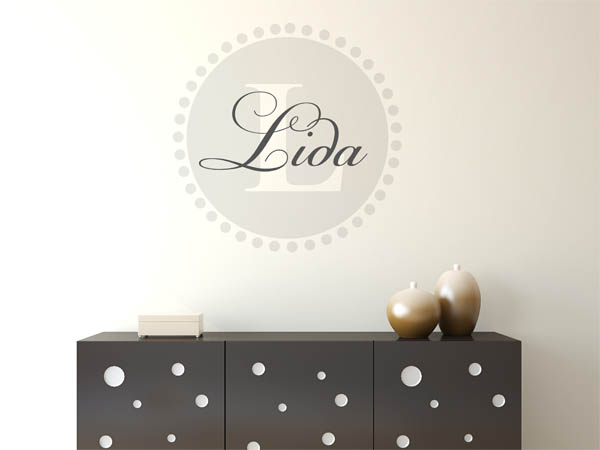 Wandtattoo Lida als Monogramm rund
